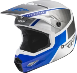 FLY Racing Kinetic Drift Blauw Charcoal Wit Crosshelm